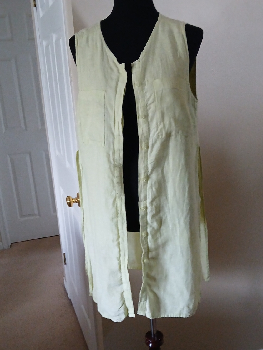 Light Green Sleeveless Linen Duster Vest